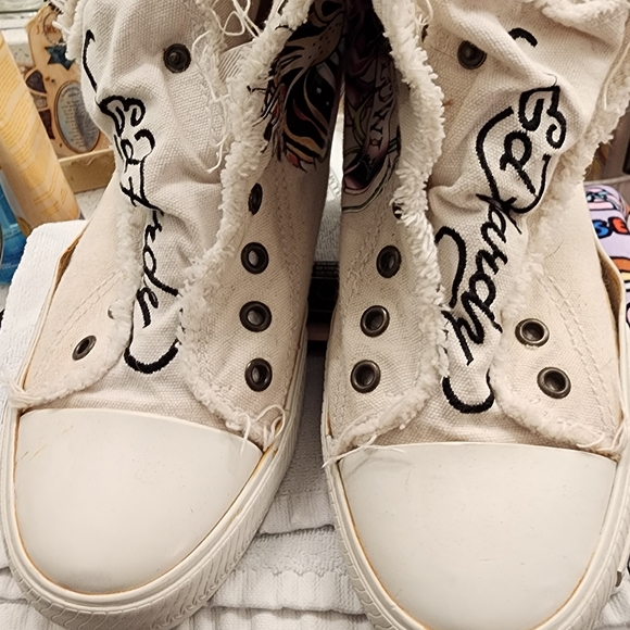 ED HARDY Y2K White High-Top Sneakers!!!! LIKE NEW! - Picture 10 of 10